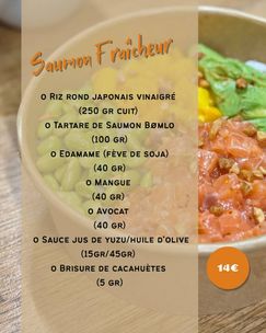 Poké bowl saumon Bømlo avec avocat, mangue et edamame.